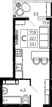 
  Продается студия 22.75 м², в ЖК Флора, литера 2.1. Фото 3.