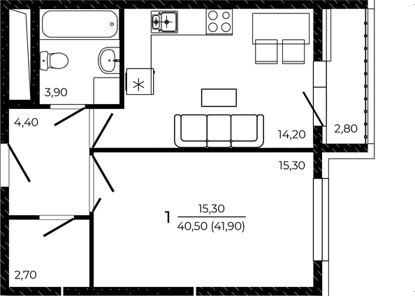
  Продается 1-комн. квартира 41.9 м², в ЖК ПРИТЯЖЕНИЕ, литер 3. Фото 1.