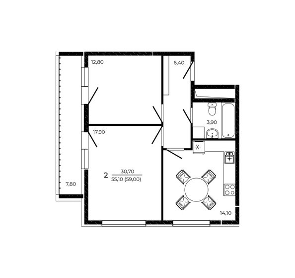 
  Продается 2-комн. квартира 59 м², в ЖК ПРИТЯЖЕНИЕ, литер 3. Фото 1.