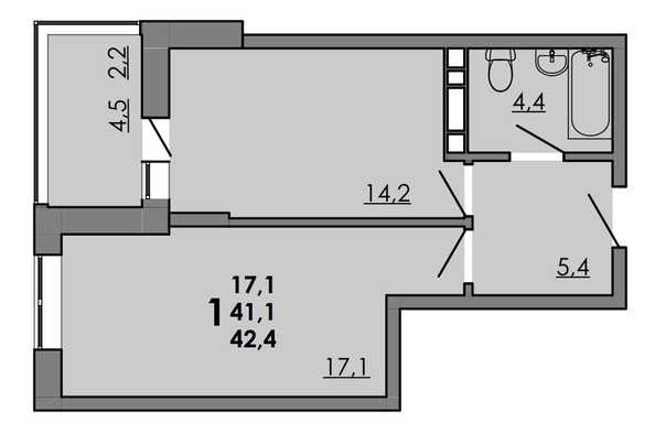 
  Продается 1-комн. квартира 42.4 м², в ЖК Грей, кв-л 11-3. Фото 1.