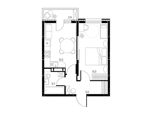 
  Продается 1-комн. квартира 38.1 м², в ЖК Панорама на Театральном, литера 1. Фото 1.