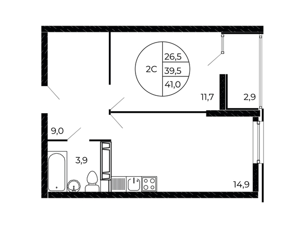 
  Продается 2-комн. квартира 40.25 м², в ЖК Флора, литера 1.2. Фото 2.