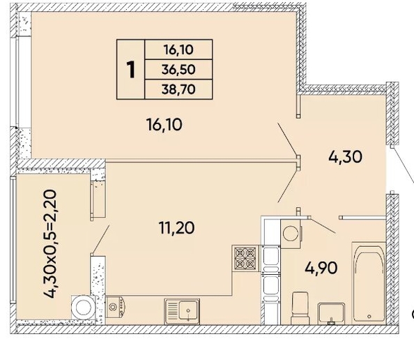 
  Продается 1-комн. квартира 38.7 м². Фото 10.
