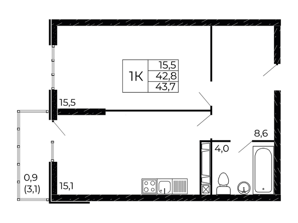 
  Продается 1-комн. квартира 43.76 м². Фото 1.