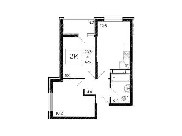 
  Продается 2-комн. квартира 42.7 м², в ЖК Флора, литера 3.1. Фото 1.
