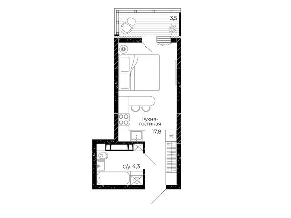 
  Продается студия 22.88 м², в ЖК Флора, литера 3.1. Фото 1.