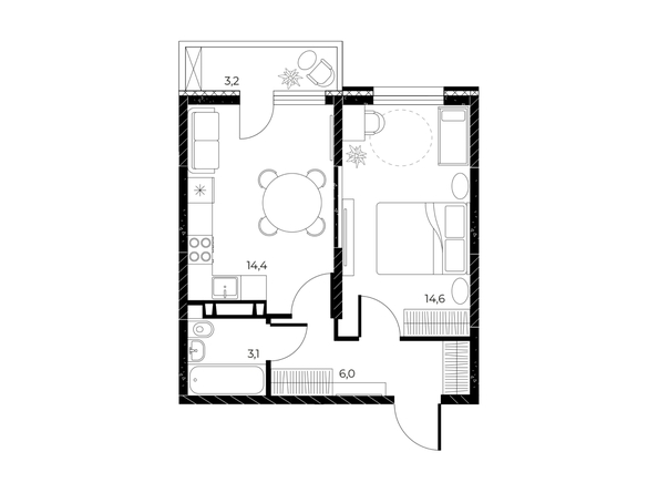 
  Продается 1-комн. квартира 39.1 м², в ЖК Панорама на Театральном, литера 1. Фото 1.