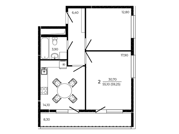 
  Продается 2-комн. квартира 59.25 м², в ЖК ПРИТЯЖЕНИЕ, литер 3. Фото 1.