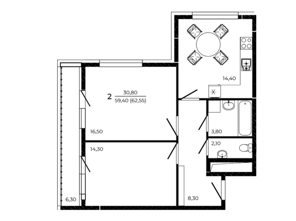 
  Продается 2-комн. квартира 62.55 м², в ЖК ПРИТЯЖЕНИЕ, литер 3. Фото 1.