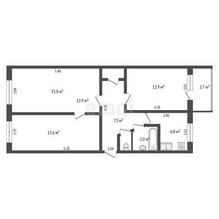 
   Продам 2-комнатную, 63 м², Малюгиной ул, 156

. Фото 8.