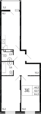 
   Продам 3-комнатную, 64.3 м², Флора, литера 2.1

. Фото 2.