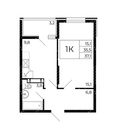 
   Продам 1-комнатную, 37.1 м², Флора, литера 2.1

. Фото 2.