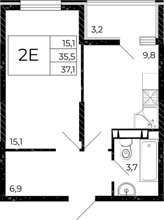 
   Продам 1-комнатную, 37.1 м², Флора, литера 2.1

. Фото 2.