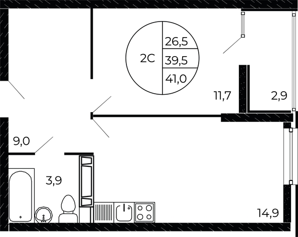 
   Продам 2-комнатную, 41 м², Флора, литера 1.3

. Фото 1.