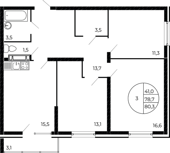 
   Продам 3-комнатную, 80.3 м², Флора, литера 1.2

. Фото 1.