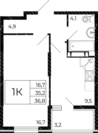 
   Продам 1-комнатную, 36.8 м², Флора, литера 2.1

. Фото 1.