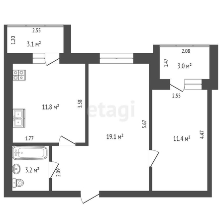 
   Продам 2-комнатную, 45.5 м², Северный массив мкр, 9

. Фото 1.