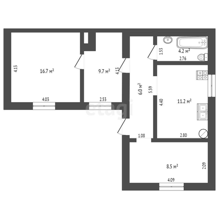 
   Продам 3-комнатную, 56.7 м², 

. Фото 1.