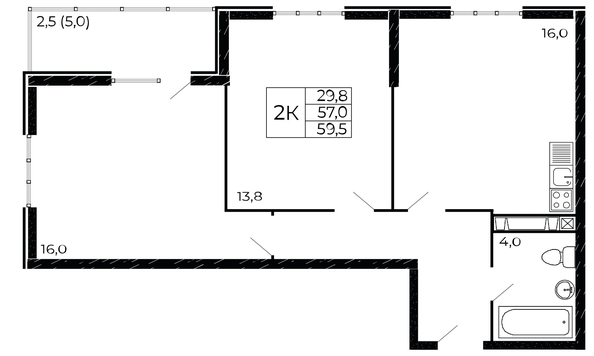 
   Продам 2-комнатную, 59.5 м², Назарько ул, 4

. Фото 2.