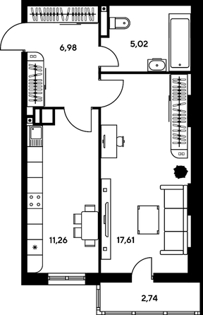 
   Продам 1-комнатную, 44.99 м², Гринсайд, 4.1-4.3

. Фото 1.