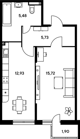 
   Продам 1-комнатную, 42.87 м², Малина Парк, дом 1

. Фото 1.