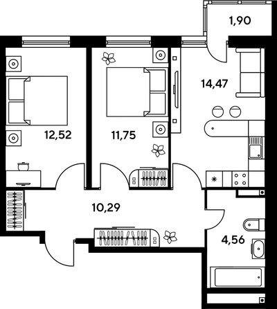 
   Продам 3-комнатную, 55.22 м², Малина Парк, дом 1

. Фото 1.