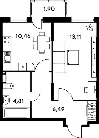 
   Продам 1-комнатную, 38.26 м², Малина Парк, дом 1

. Фото 1.