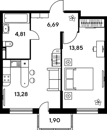 
   Продам 1-комнатную, 41.83 м², Малина Парк, дом 1

. Фото 1.