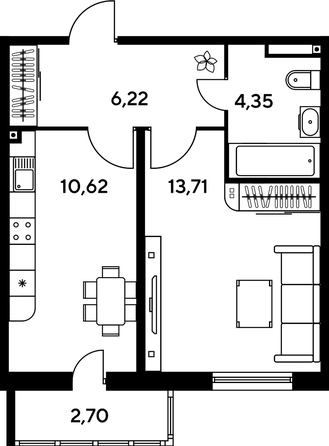 
   Продам 1-комнатную, 38.83 м², Малина Парк, дом 1

. Фото 1.