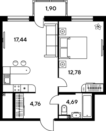 
   Продам 2-комнатную, 41.47 м², Малина Парк, дом 1

. Фото 1.