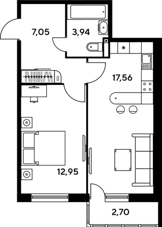 
   Продам 2-комнатную, 45.04 м², Малина Парк, дом 1

. Фото 1.