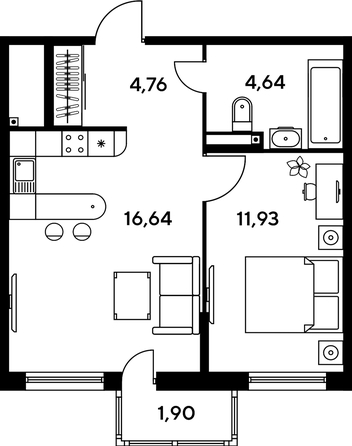 
   Продам 2-комнатную, 38.81 м², Малина Парк, дом 1

. Фото 1.