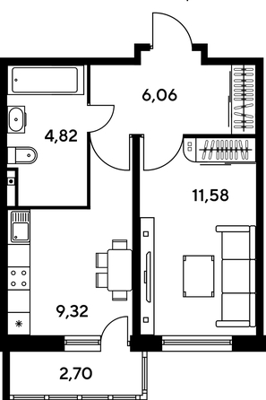 
   Продам 1-комнатную, 33.77 м², Малина Парк, дом 1

. Фото 1.