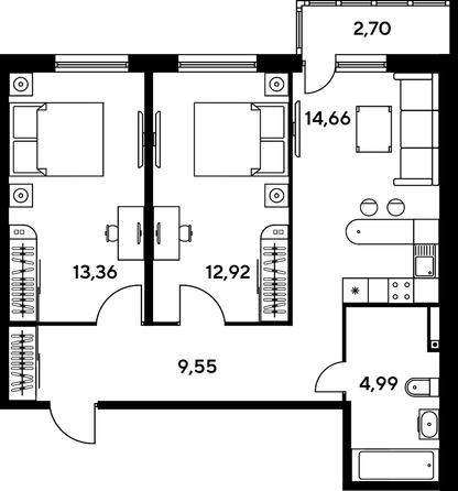 
   Продам 3-комнатную, 57.66 м², Малина Парк, дом 1

. Фото 1.