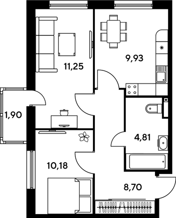 
   Продам 2-комнатную, 45.23 м², Малина Парк, дом 1

. Фото 1.