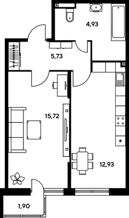 
   Продам 1-комнатную, 42.77 м², Малина Парк, дом 2

. Фото 1.