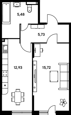 
   Продам 1-комнатную, 43.27 м², Малина Парк, дом 2

. Фото 1.