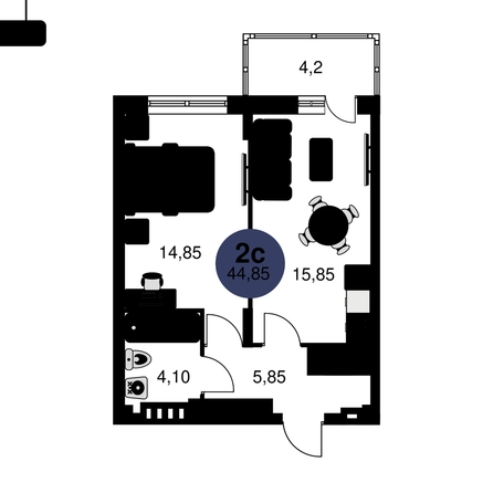 
  Продается 2-комн. квартира, 44.85 м², ЖК Сезоны
. Фото 1.