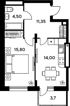 
   Продам 1-комнатную, 41.8 м², Сезоны

. Фото 1.