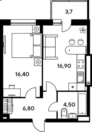 
   Продам 1-комнатную, 46 м², Сезоны

. Фото 1.