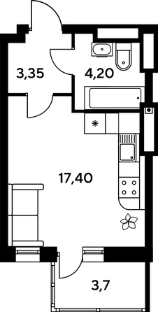 
   Продам студию, 29.2 м², Сезоны

. Фото 1.