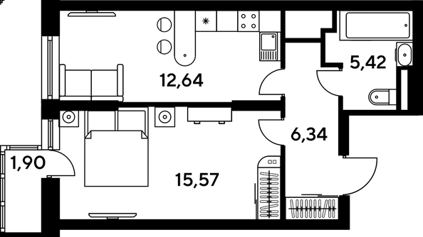 
   Продам 1-комнатную, 42.73 м², Малина Парк, дом 4

. Фото 2.