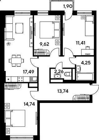 
   Продам 3-комнатную, 77.5 м², Малина Парк, дом 4

. Фото 1.