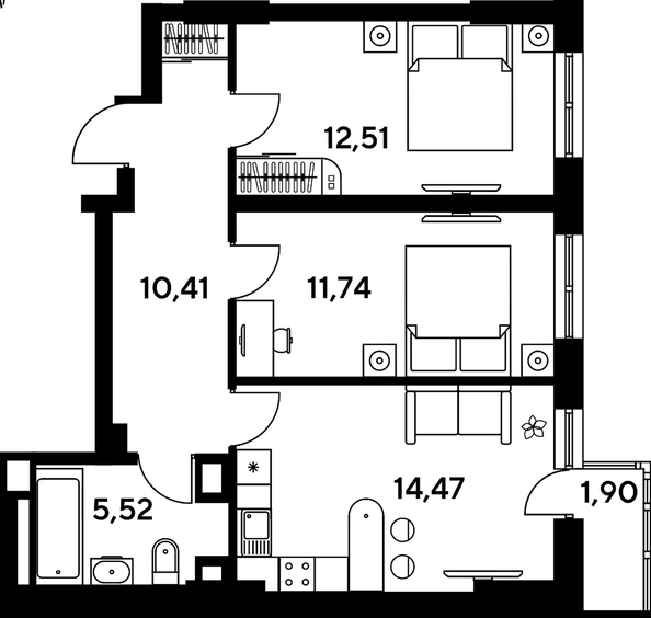 
   Продам 3-комнатную, 58.7 м², Малина Парк, дом 4

. Фото 1.