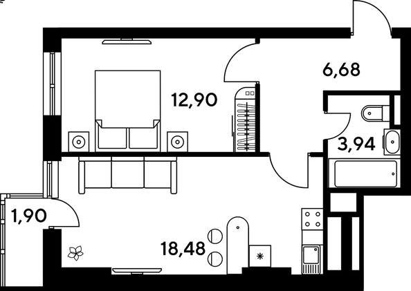 
   Продам 2-комнатную, 44.58 м², Малина Парк, дом 4

. Фото 1.