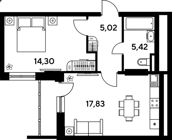 
   Продам 2-комнатную, 46.25 м², Малина Парк, дом 4

. Фото 1.