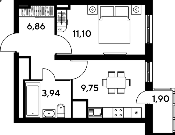 
   Продам 1-комнатную, 32.62 м², Малина Парк, дом 4

. Фото 1.