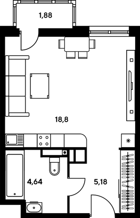 
   Продам студию, 30.11 м², Гринсайд, 4.1-4.3

. Фото 1.