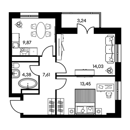 
   Продам 2-комнатную, 38.84 м², Культура, дом 2

. Фото 1.