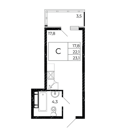 
   Продам студию, 23.1 м², Флора, литера 3.1

. Фото 1.